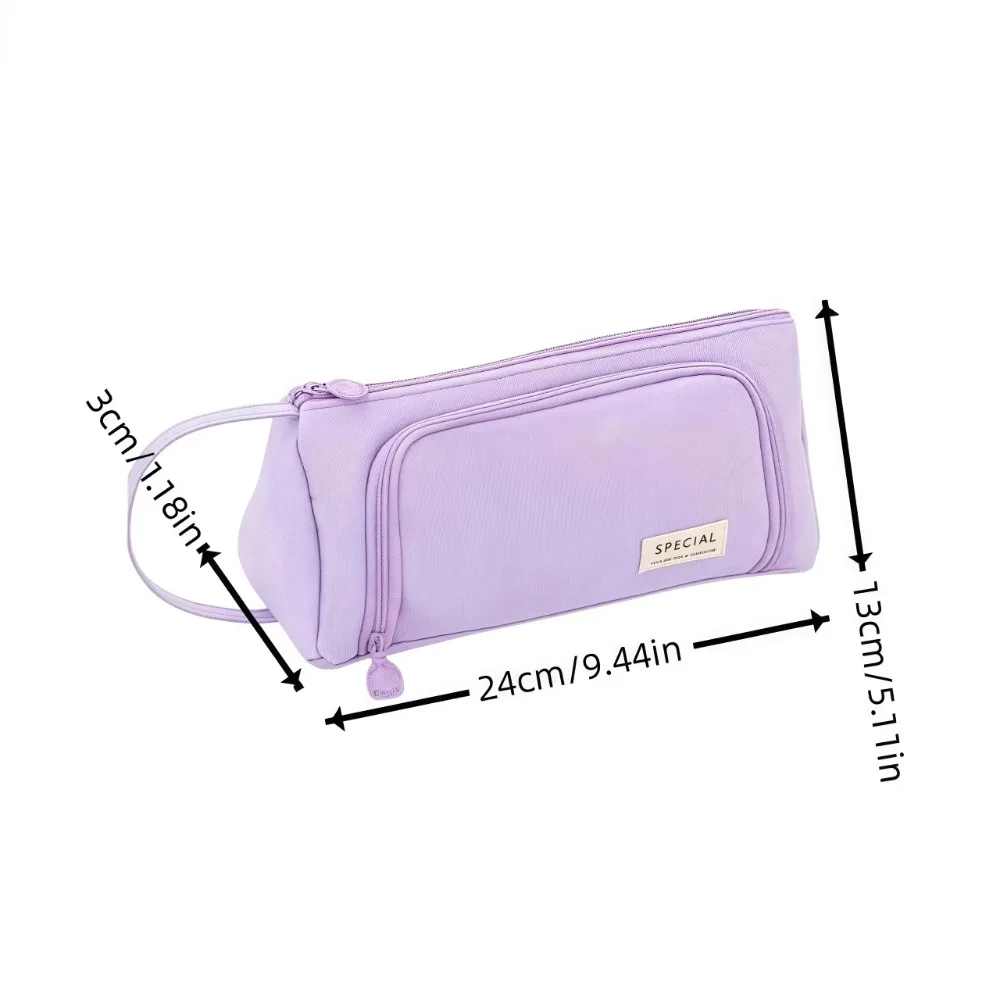 Portable Pencil Case Large Capacity Solid Color Stationery Pouch with Handle Multilayer Pen Box School Office Supplies