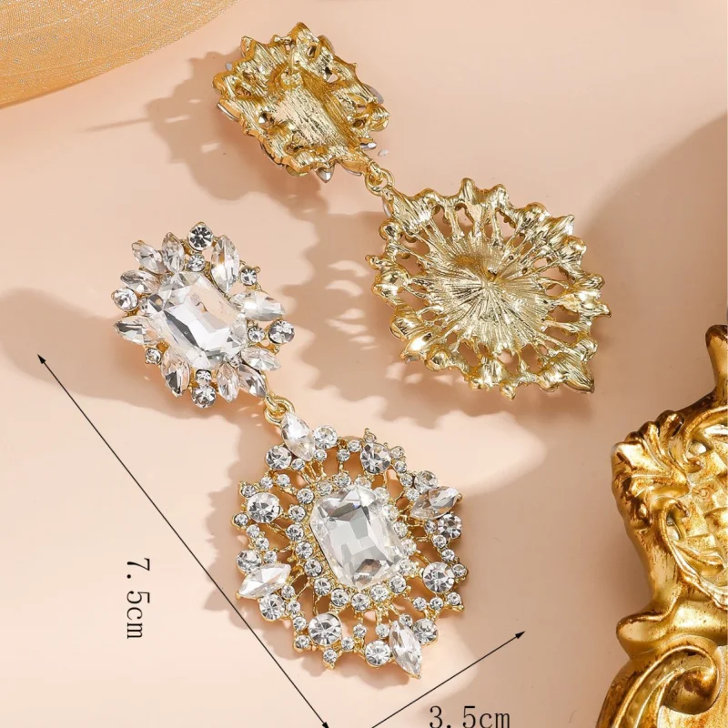 Cross-border novo estilo retro palácio brincos de cristal incrustado exagerado luxuoso espumante diamante elegante elegante socialite