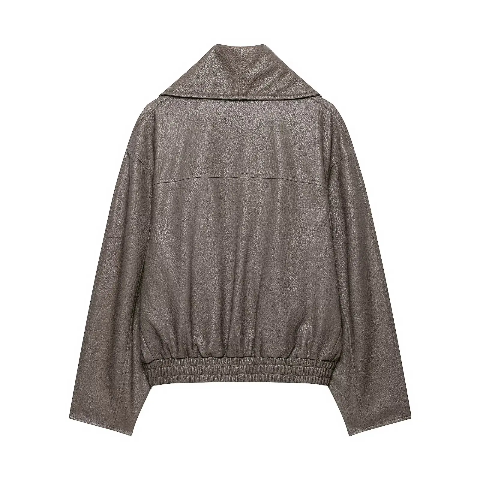 BSAY 2026 Herbst Minimalistische Vielseitige Kunstleder Damenjacke mit Schalkragen, Wickelfront, Geripptem Saum, Seitentaschen, Kurze Oberbekleidung – Detail 3