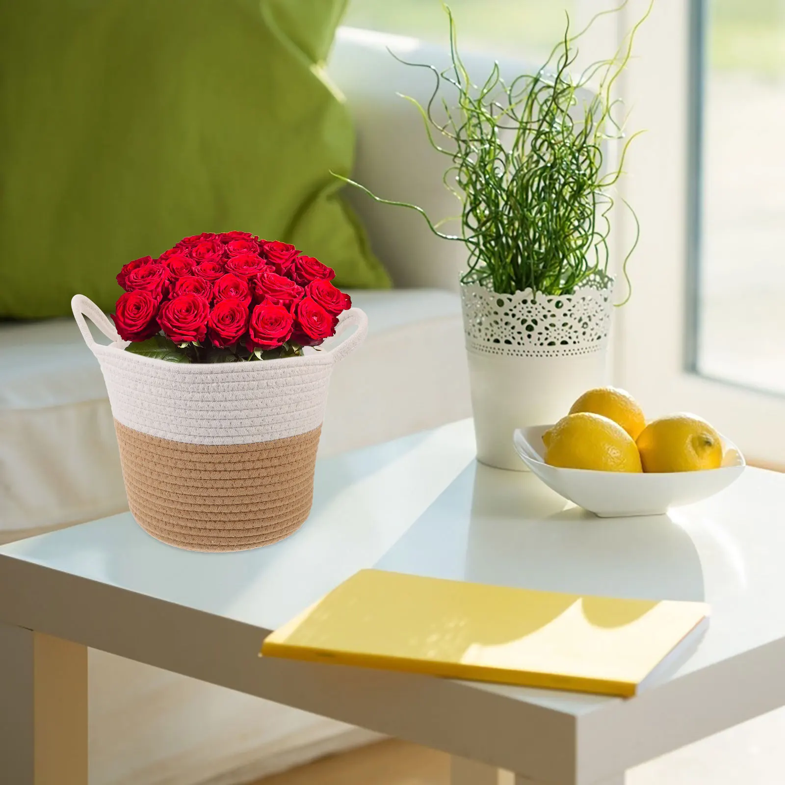 

1Pcs Woven Storage Basket For Indoor Plants Cotton Rope Flower Pot Organizer Home Decoration