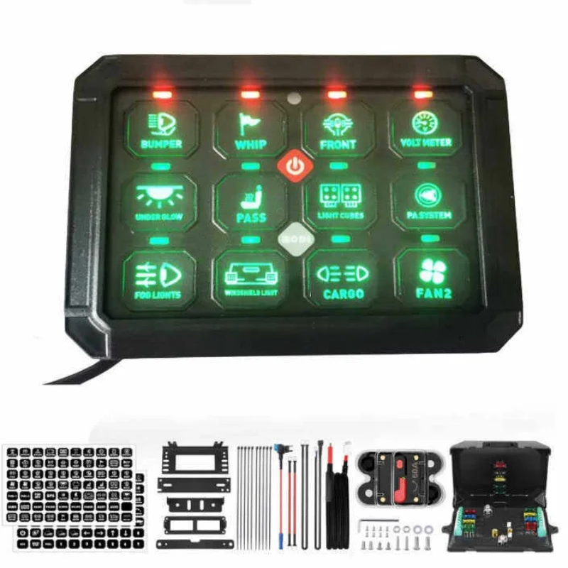 

Professional 8/12 Gangs 500W High Power12V 24V LED on-Off Switch Panel for Off Road Car Multi-functional LED Controller