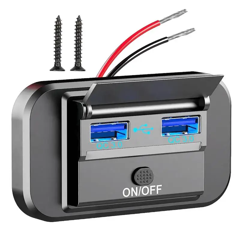 

RV USB Outlet QC3.0 Motorcycle USB Fast Charger 2 Ports DC 12-24V 66W Quick Charger Socket Panel RV Phone Charger Outlet for RV