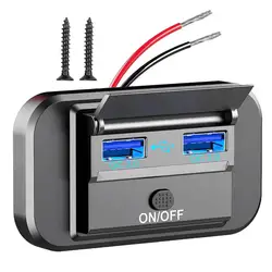 RV USB Outlet QC3.0 Motorcycle USB Fast Charger 2 Ports DC 12-24V 66W Quick Charger Socket Panel RV Phone Charger Outlet for RV