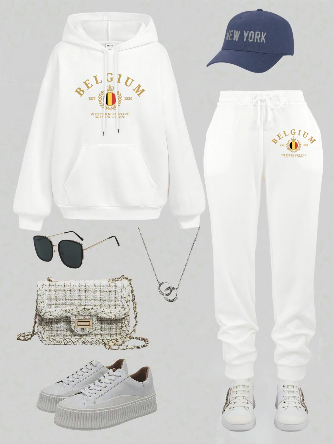

Belgium Western Europe Est 1830 Print Hoodie Set Women Sport Soft Sweatpants Casual Pocket Pants Autumn Fleece Jogging Clothes
