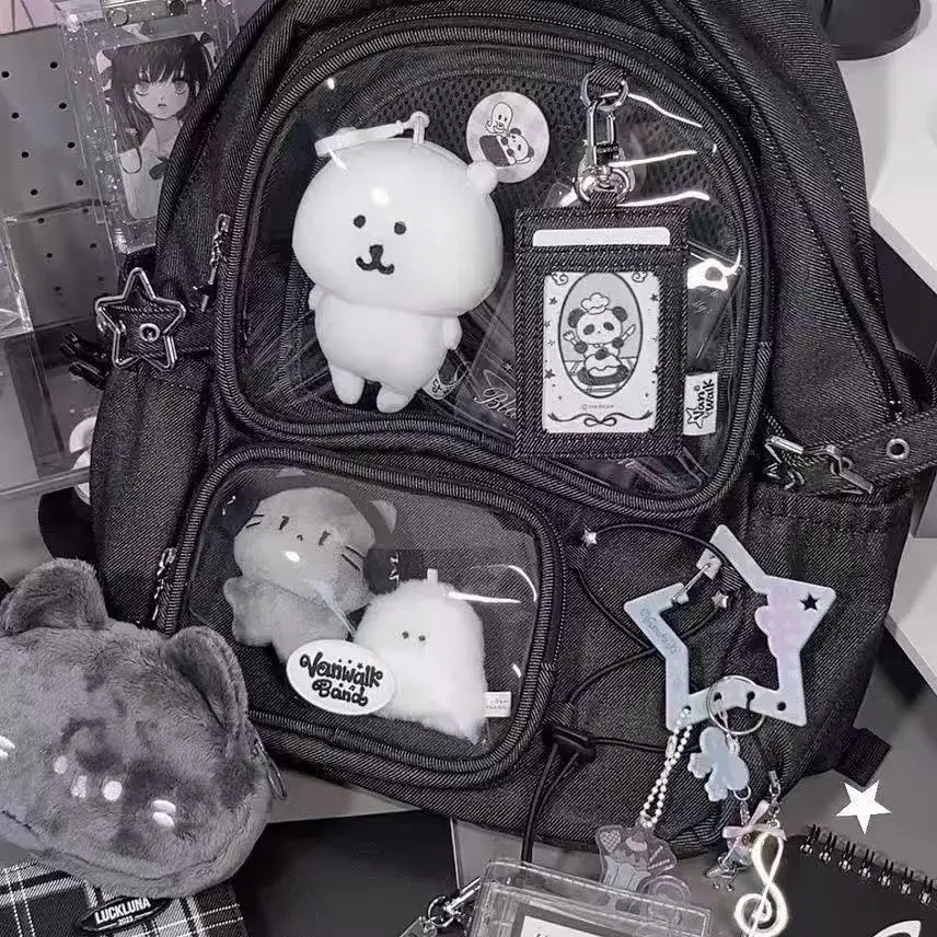 Women Black School Bags Japanese Kawaii Ita Backpack High-capacity Design Transparent Backpacks Sweetwear Y2k Bag 2025 New Trend