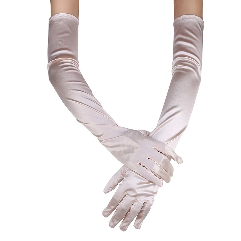 Gants de soirée en satin pour femmes, mitaines à doigts longs, évents extérieurs, rouge, blanc, solide, documents, activités formelles, 1 paire