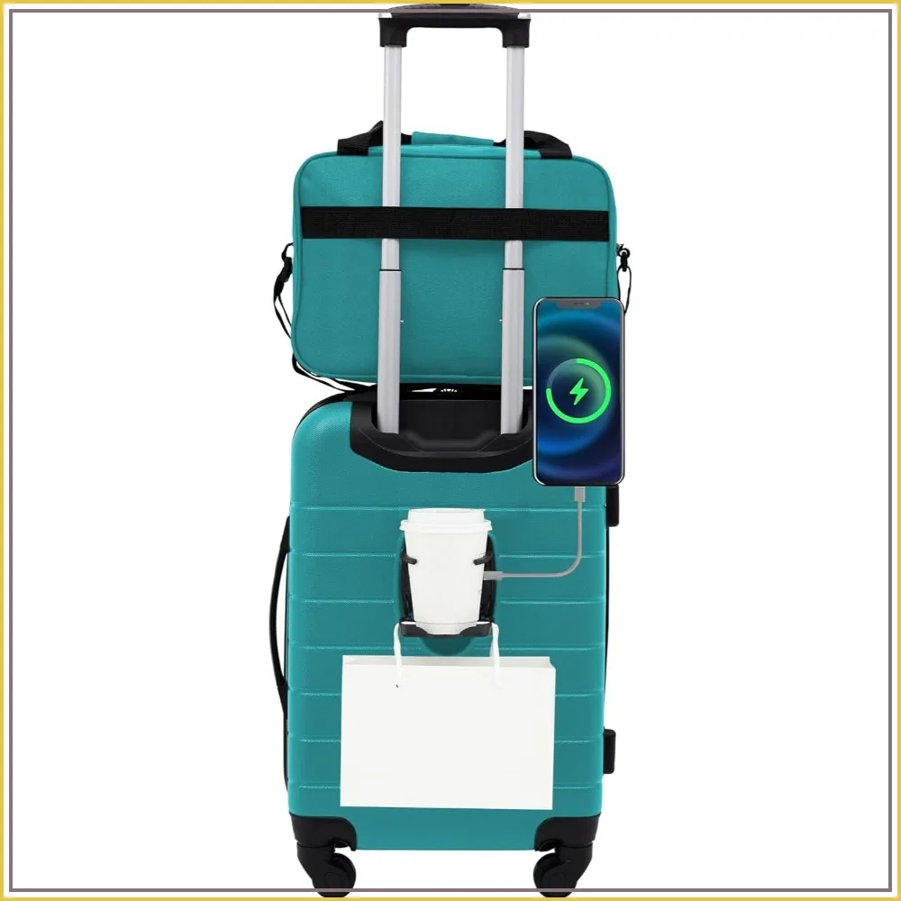 

Smart Spinner Hardside Luggage Set with USB Port & Cup Holder, Teal, 2-Piece