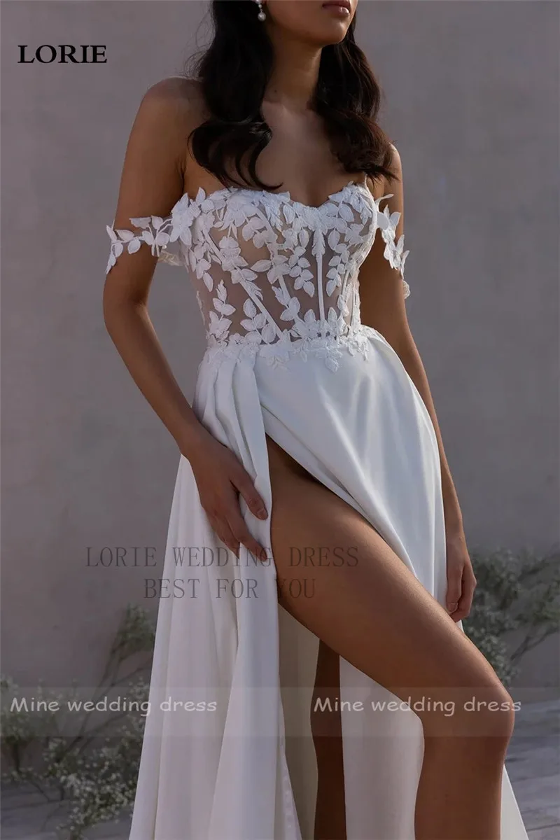 LORIE-vestidos de novia bohemios de encaje, línea A, gasa, hombros descubiertos, abertura lateral, Vintage, 2024