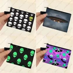 Alien L Want To Believe Pattern Coin Bag Alien Face Coin Purse Cartoon UFO Card Key Earphone Holder Small Wallet Zipper Pouch