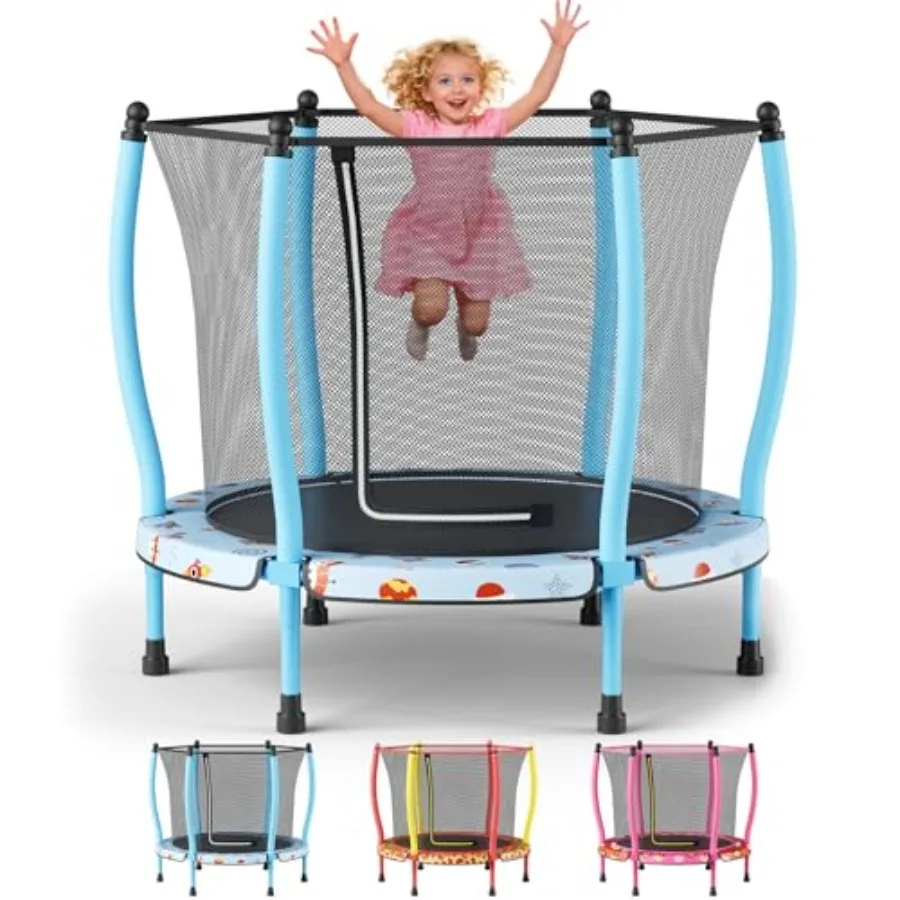 

55 Trampoline for with Curved Poles 440lbs Capacity Indoor Outdoor Toddler Trampoline in Blue Safe Bounce for Boys Girls