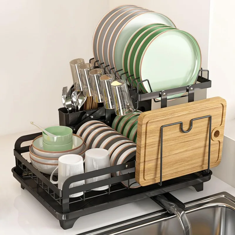 2 Layer Metal Dish Rack, No Installation Required, Sturdy Dish Rack for Kitchen Counter, Multi-purpose Storage and Drainage