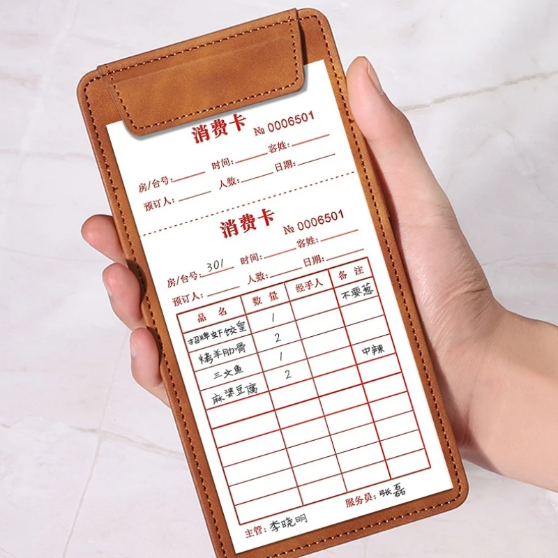 PU Leather Mini Magnetic Writing Clipboard Pure Color Writing Pad Business File Folder Restaurant Menu Covers Paper Organizer