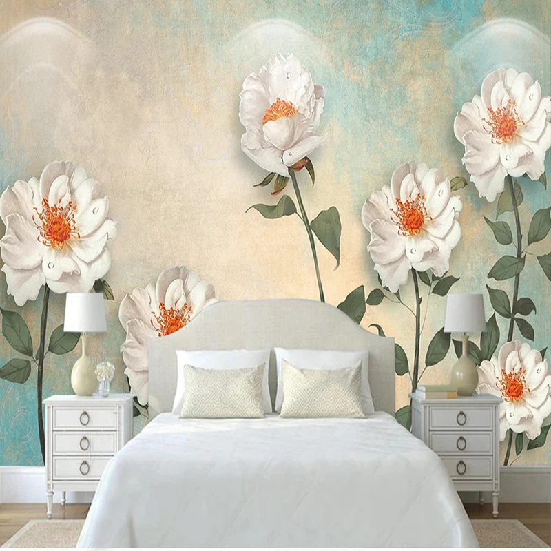 Custom Photo Wallpaper European Vintage White Flowers Murals Living Room Wedding House Background Wall Painting 3 D Papel Tapiz