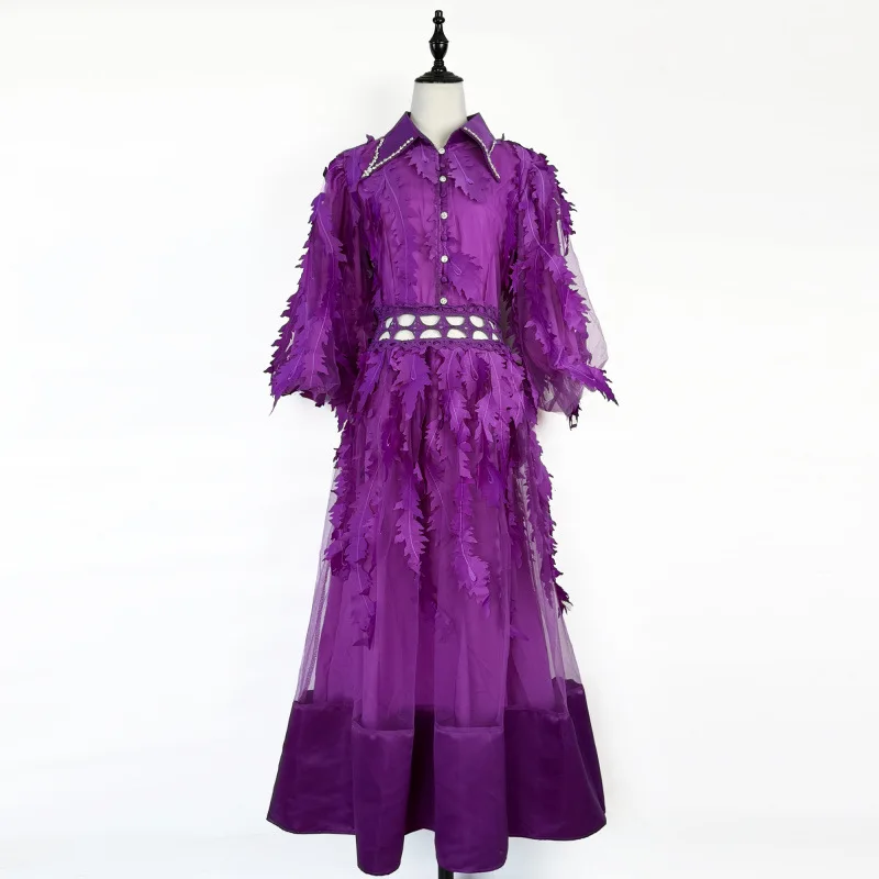 Ele Faionable handgemaakte geborduurde boortaille uitgehold lange Dr Retro Court Sle mid taille fluwelen materiaal