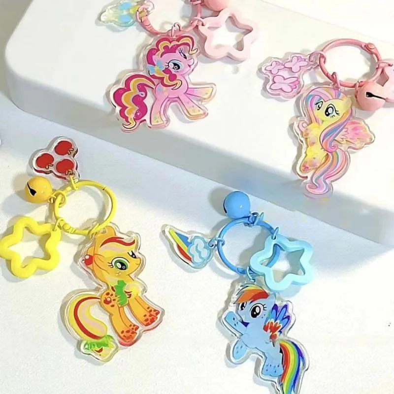 Kawaii My Little Pony Pendant Key Chain Ins Small Bell Acrylic Bag Accessories Decoration Cartoon Toys Birthday Gift For Girls