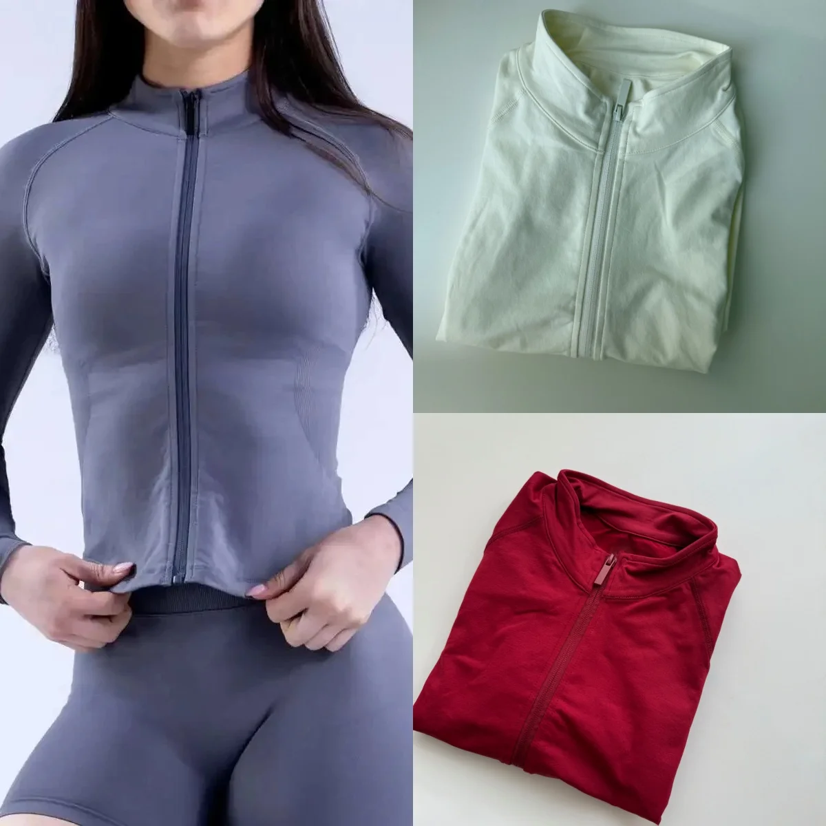 Bezešvá bunda na jógu Impact, jednobarevný kardigan s dlouhým rukávem, otevřený přední díl, vysoce strečový kardigan na zip, přehoz na cvičení - náhled 5