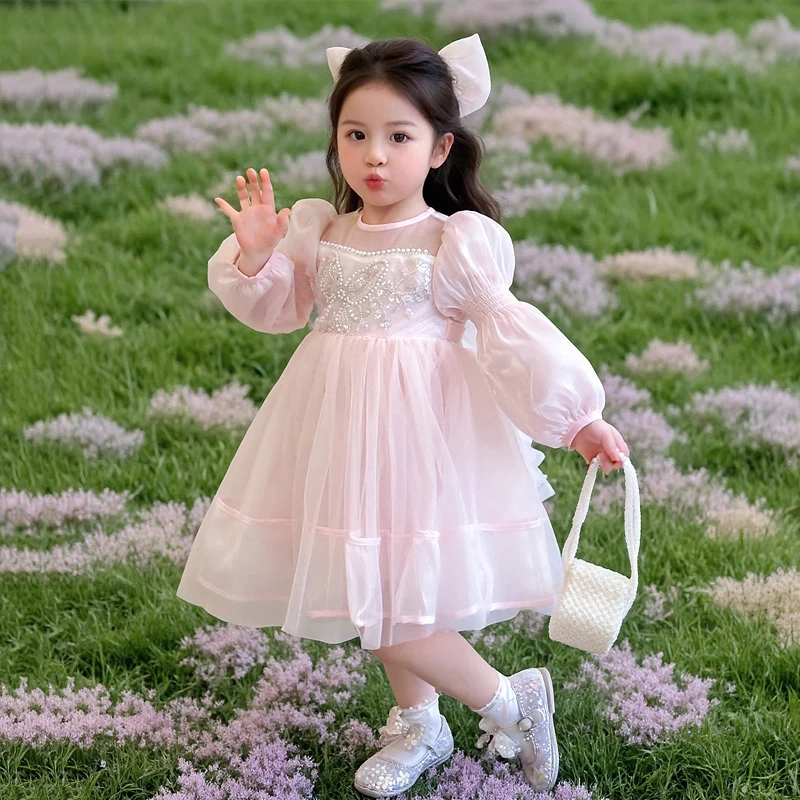 

Girls' Spring and Autumn 2025 New Western Style Dress Children's Wedding Dress Long Sleeve Princess Dress