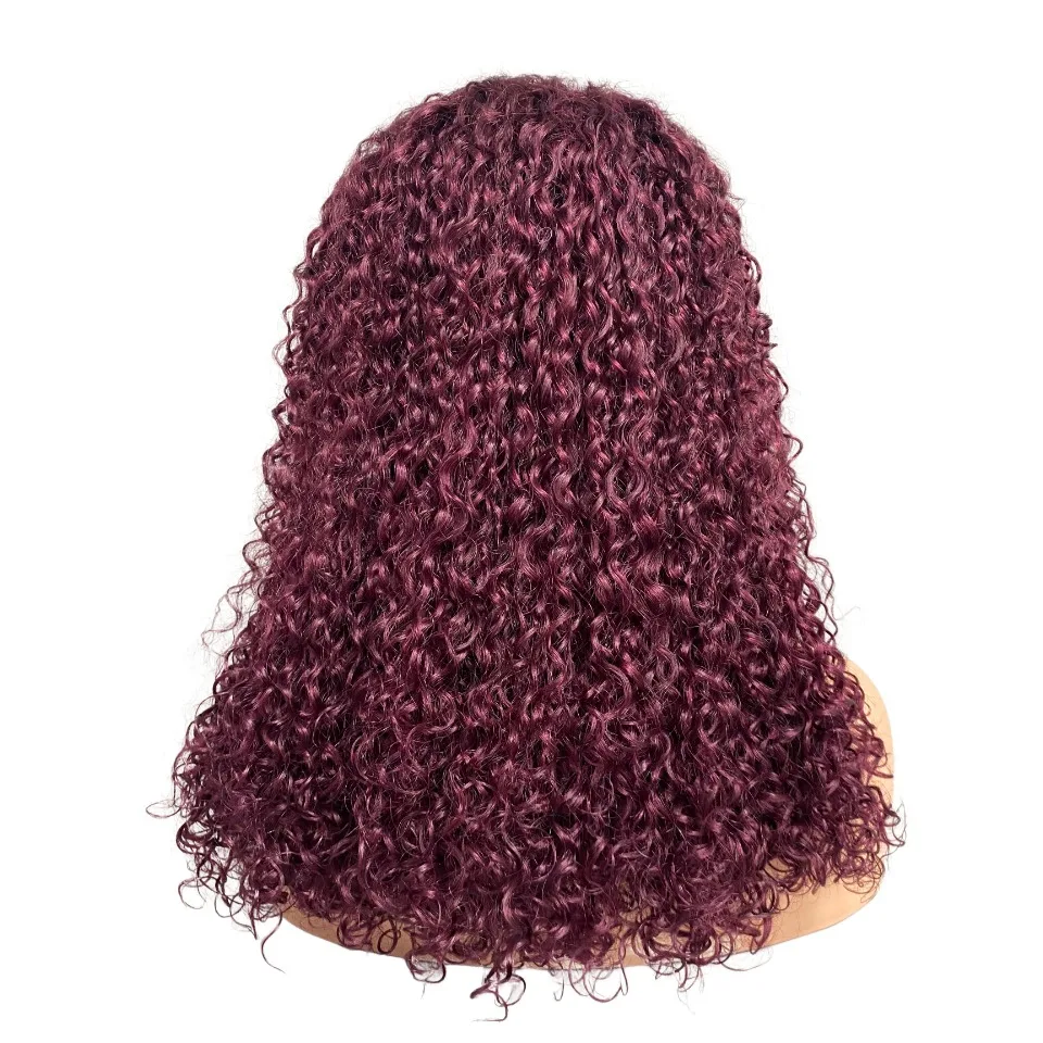

99J# Glueless Wigs Double Drawn Human Hair Pixie Curly Burgundy for Black Women 13x4 HD Transparent Lace Front Wigs 200% Density