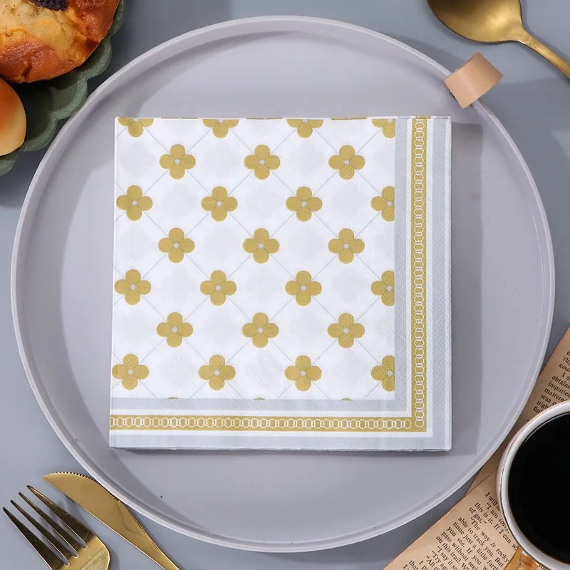 20Pcs/pack Disposable Gold Silver Edge Printed Napkins Hotels Restaurants Dining Tissues DIY Party Decoration Supplies