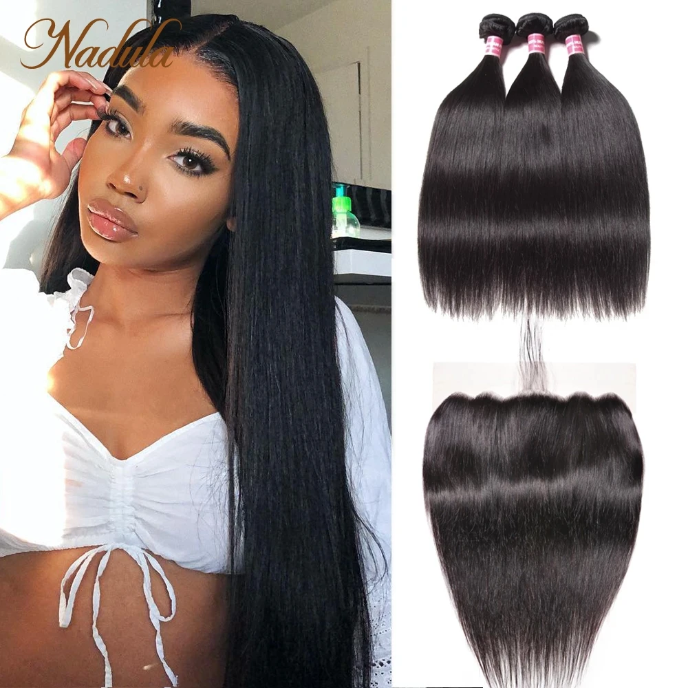 

Nadula Hair Lace Frontal Closure with Bundles Straight Hair Bundles With Frontal Brazilian Remy Hair Bundles with Frontal