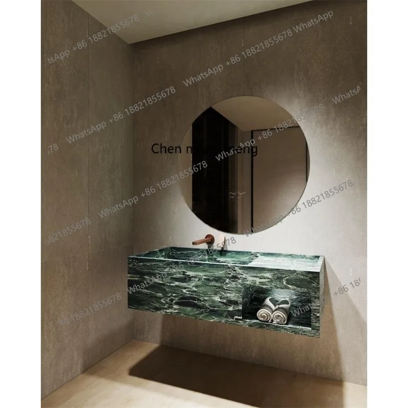 

Emerald Marble Wall-Mounted Sink Thin Edge Bathroom Basin Heat-Resistant Luxury Vanity Custom One-Piece Design Unique