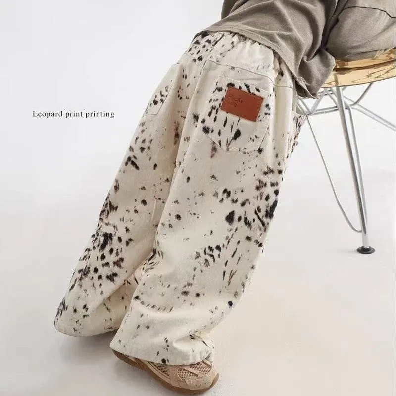 

Boys Autumn Jeans New Children Korean Version Of The Leopard Print Casual Trousers Loose Wide-leg Autumn Trousers Tide Model