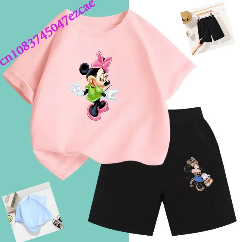 Disney Summer T-Shirt Children's Set Mickey Mouse t shirt Set Short Sleeves and Shorts Boys and Girls Cartoon Print Athletic Wea