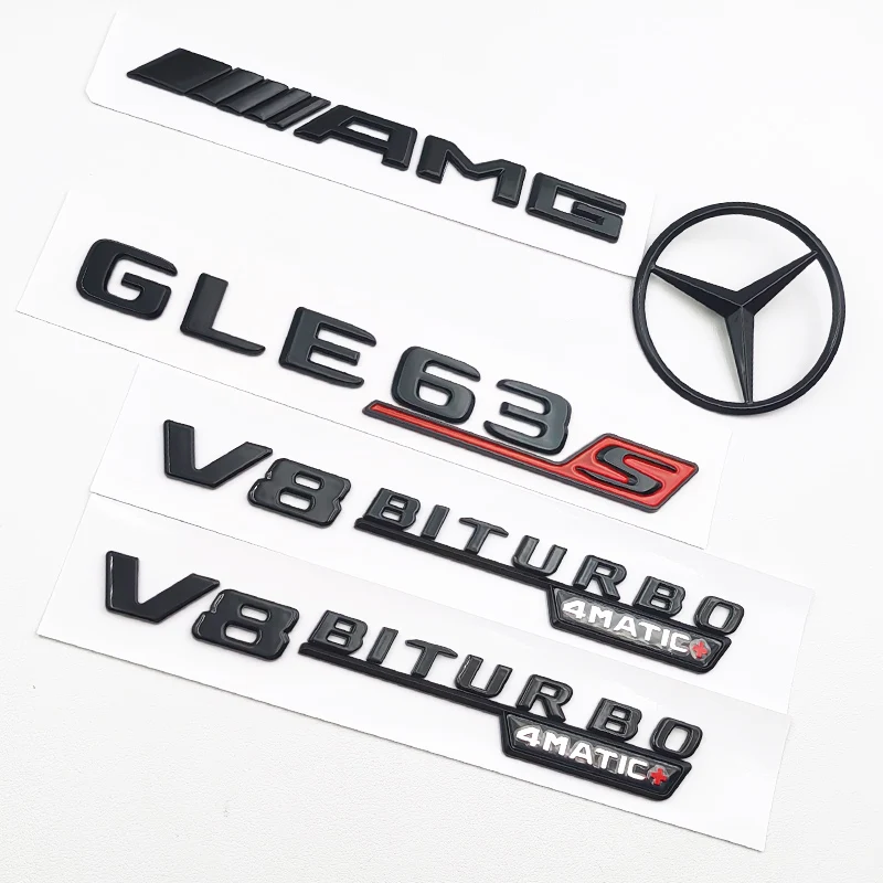 3D ABS Glossy Black GLE63S Badge Emblem Car Fender Decal V8 BITURBO 4MATIC Logo Silver For Mercedes AMG GLE W167 Accessories