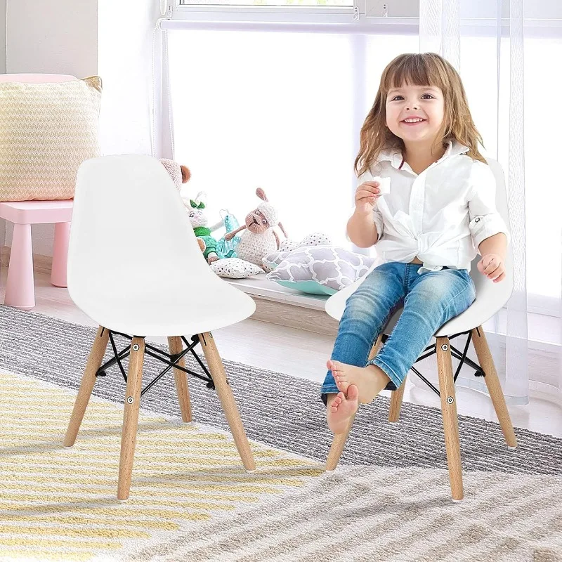 Kids Chair 4  Toddler in Mini /Solid Wood Legs, Wire Steel Base, Curved Backrest, Mid-Century Plastic Study for Children