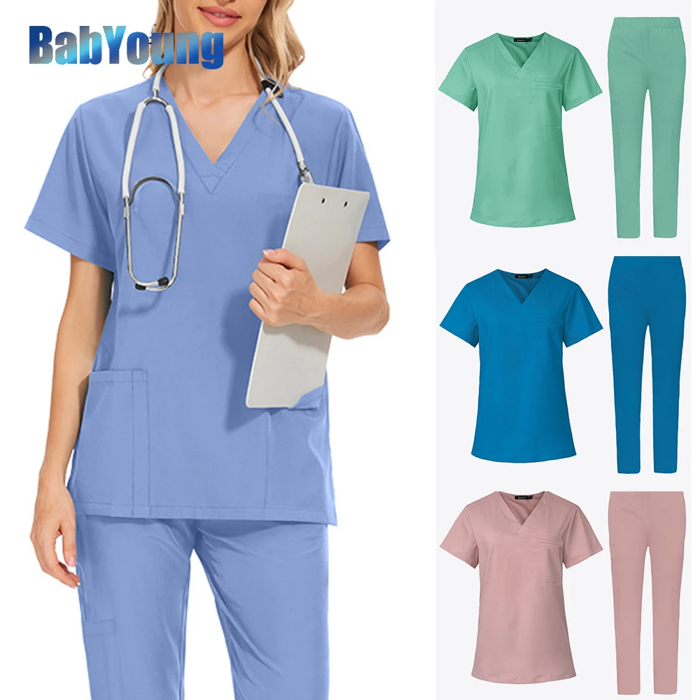 

Unisex Short Sleeved Pharmacy Nurse Uniform Hospital Doctor Multicolor Workwear Oral Dental Surgery Uniforms Medical Scrubs Sets