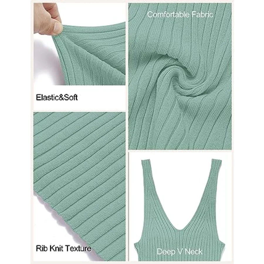 Womens Summer Bodycon Knit Midi Dress 2026 Deep V Neck Sleeveless Baby Shower Vacation Ribbed Long Sweater Dresses - view 6