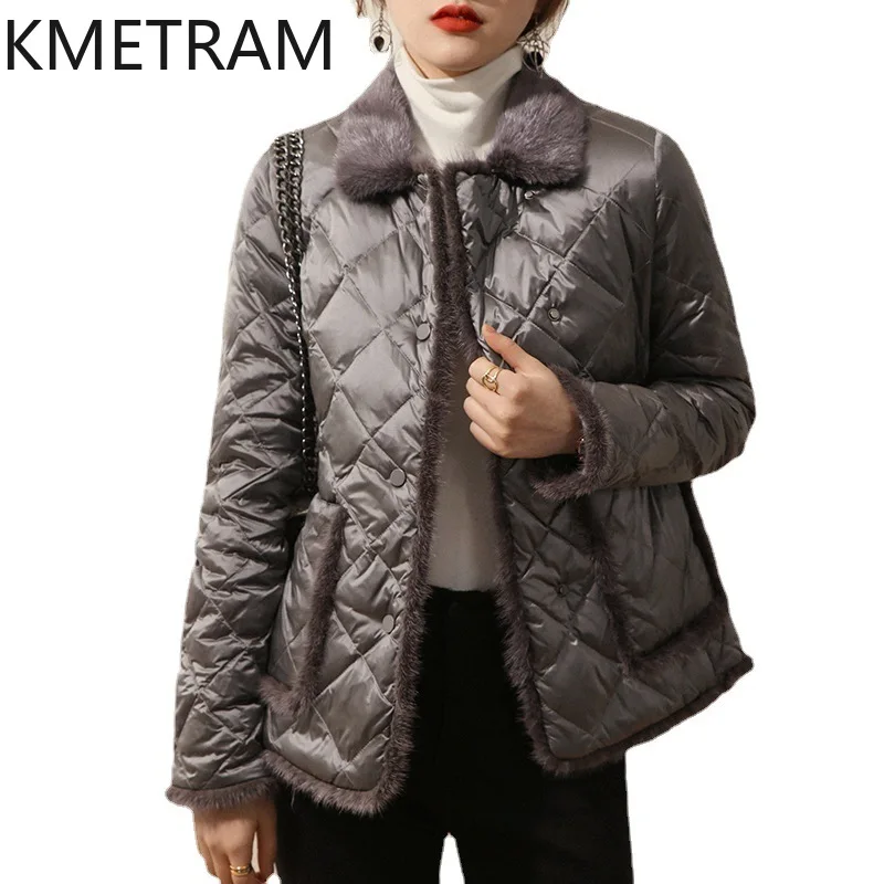 KMETRAM Mink Fur White Goose Down Coats Fashion New in Outwears Elegant Puffer Jacket Winter Clothes Women 2024 Winterjas Dames