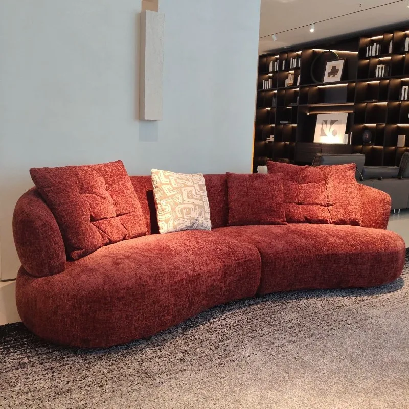 French retro designer villa living room sofa club red chenille curved antique special-shaped sofa