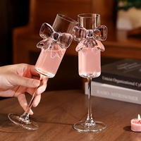 Coquette Glass Cups pink bow champagne tall wine glass sparkling suitable for family dining table outdoor party festival ﻿