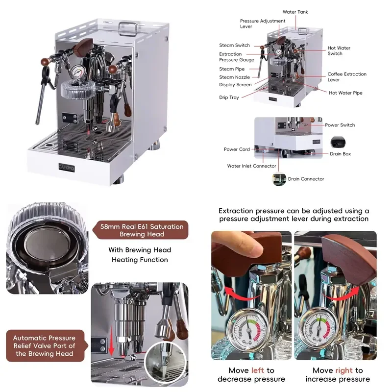 CE Certificate Commercial Espresso Machine Dual Boiler E61 Group PID Control 58mm Portafilter