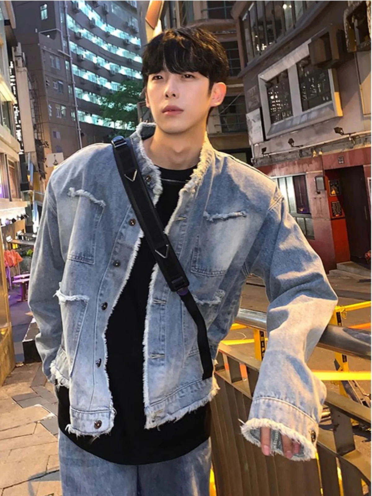 

Waed Denim Jaet Men's Loose Fit Turn-down Collar Trendy Long Sve Spring Autumn Winter Casual Outerwear