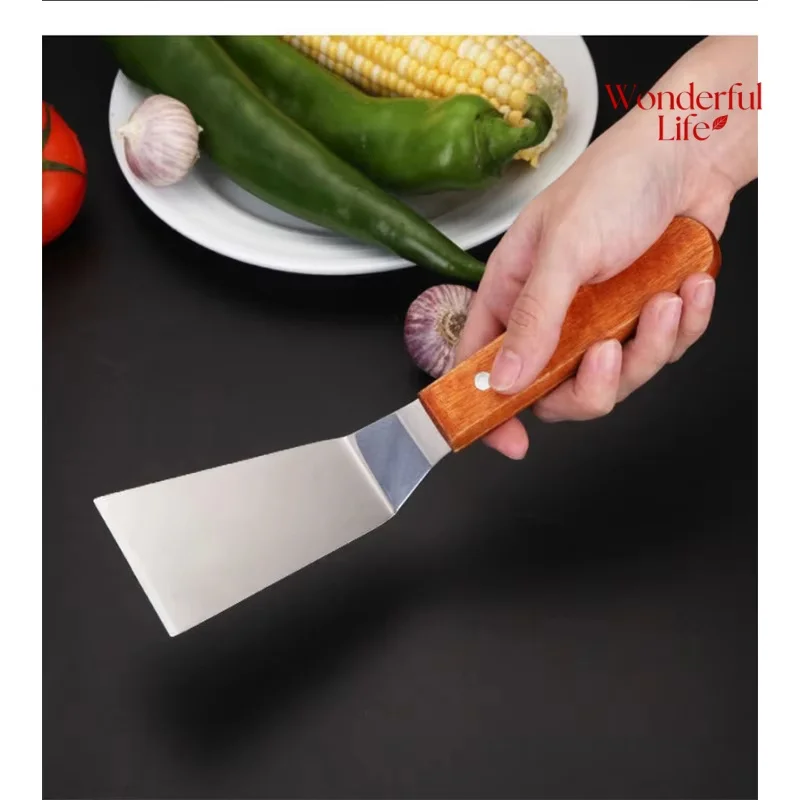 quare Head Cooking Spatula Stainless Steel Wood Handle Pizza Turner Wood Handle Pizza Pancake Turner BBQ Kitchen Tool Head Steel
