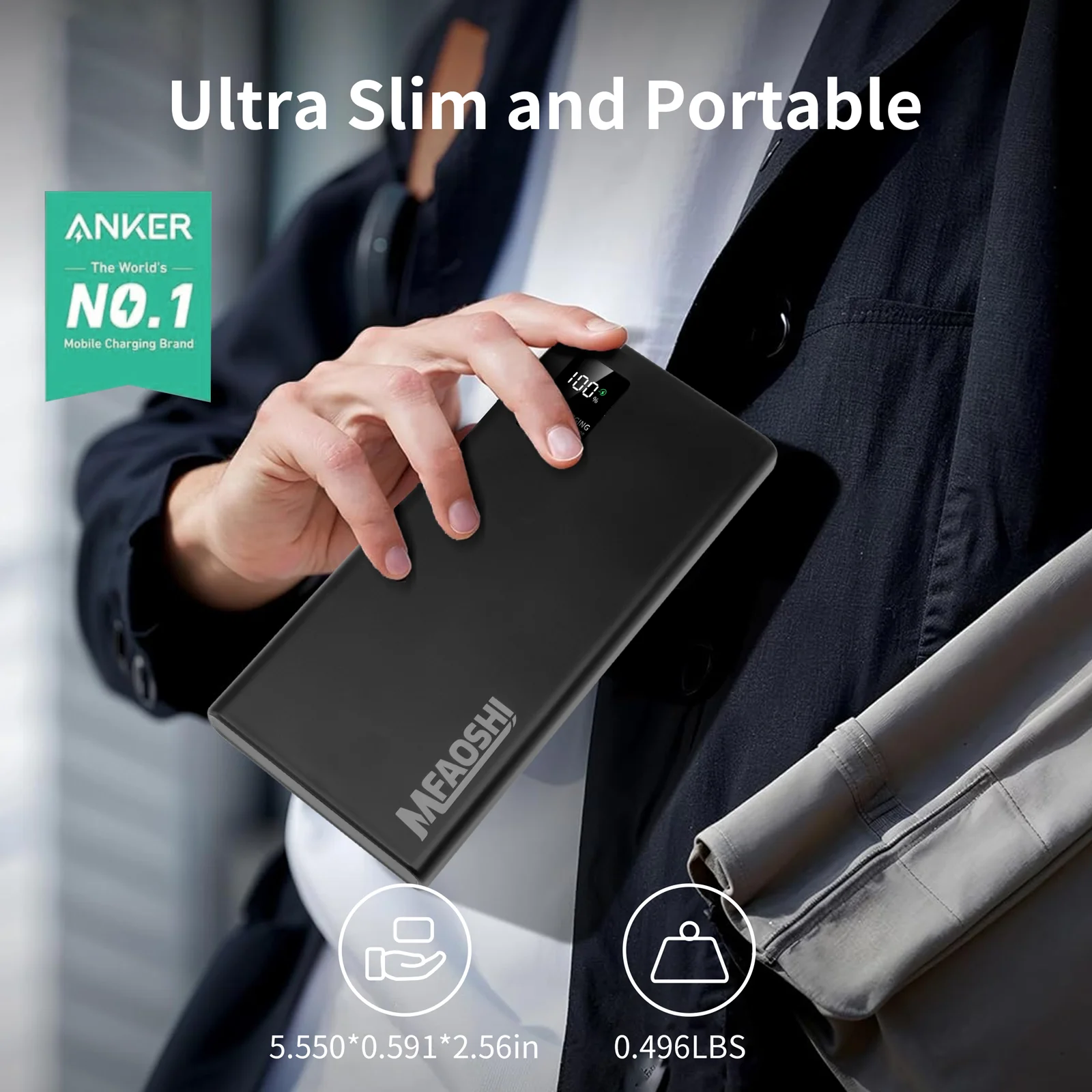 MFAOSHI  10000 mAh Portable Power Bank,  Ultra Slim Phone Charger Compatible with iPhone 16/15/14/13/12,Android Phone etc