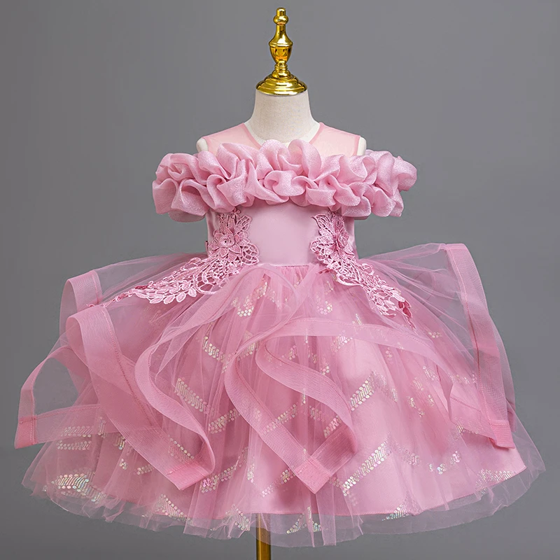 Gorgeous and elegant girls carnival dress for girls dance evening dress one shoulder little boy birthday dress suitable for girl