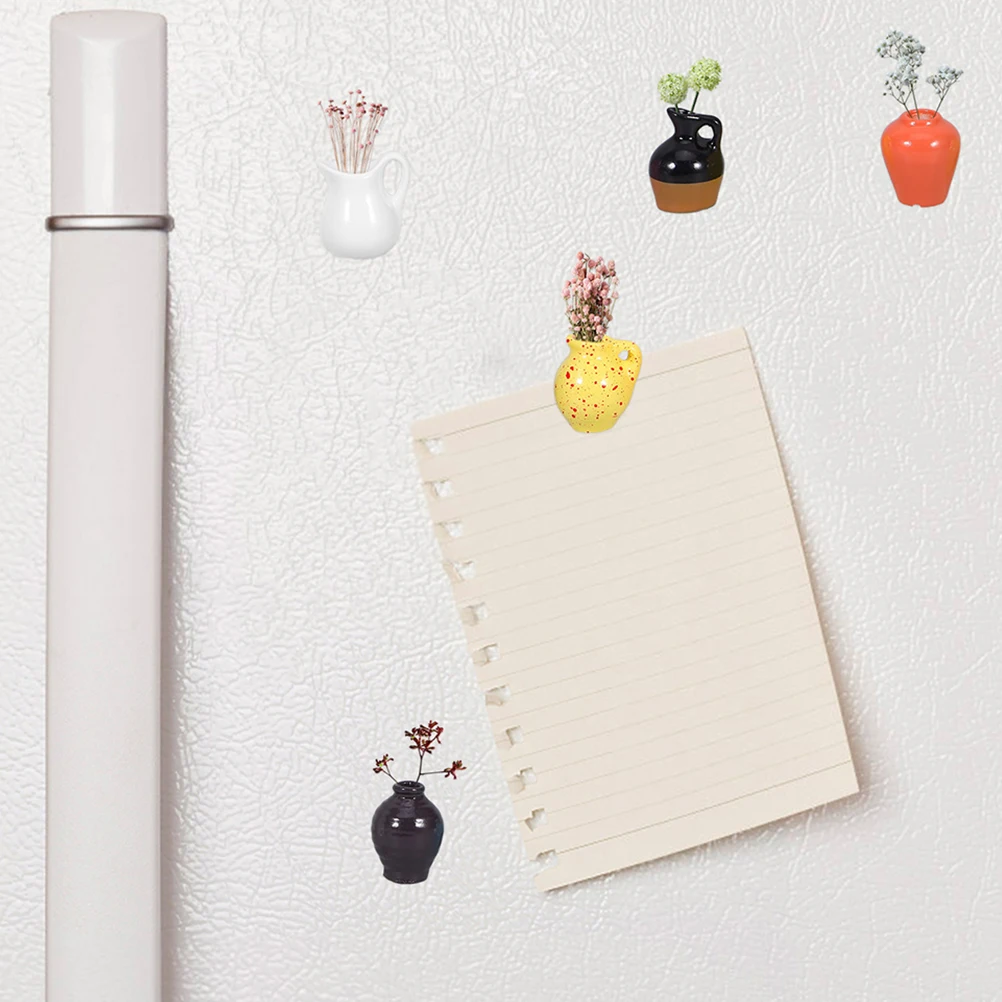 

5 Pcs Mini Vase Refrigerator Stickers Fridge Magnets Miniature Cute Flower Funny Office