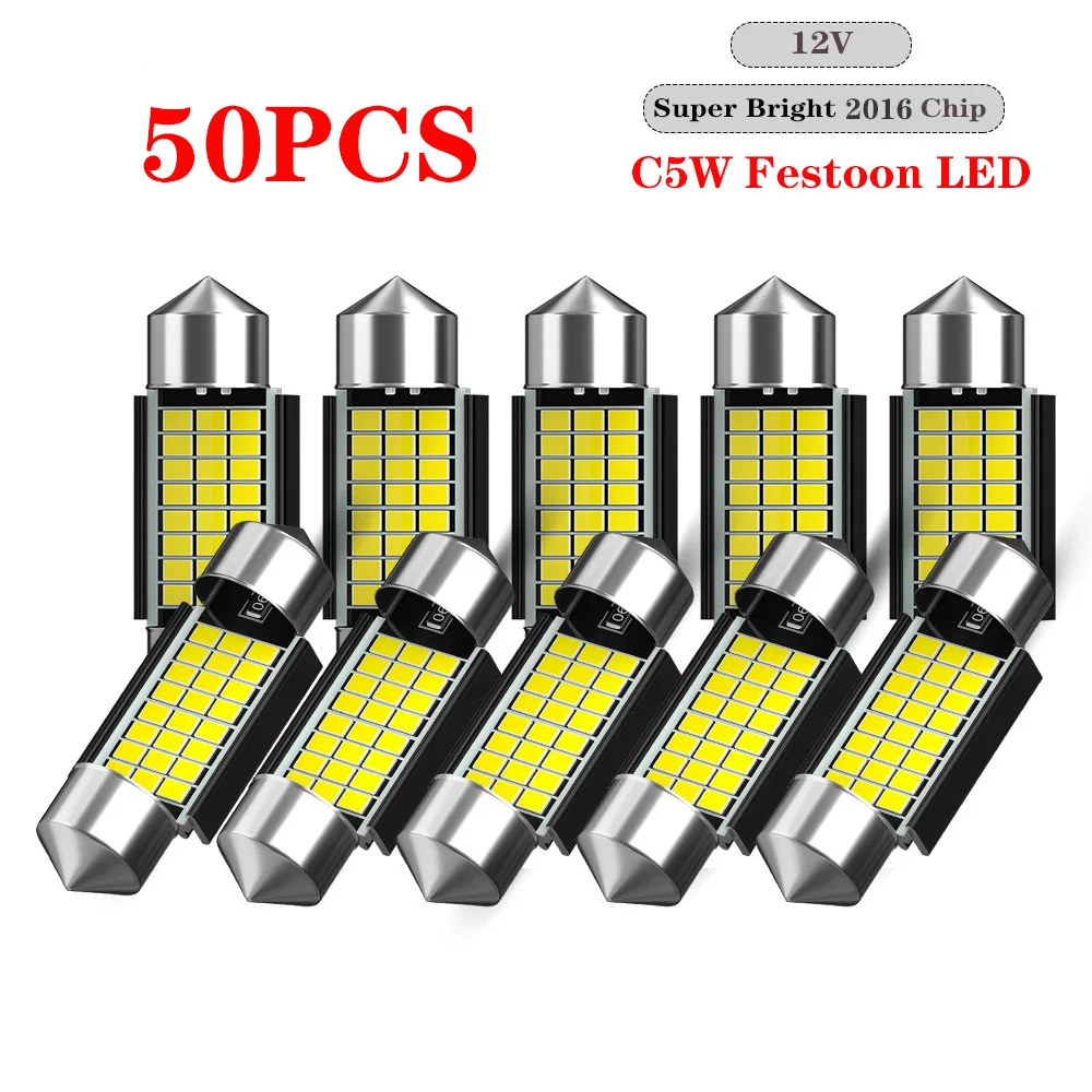 DXZ 50Pcs C5W C10W LED Bulbs Canbus Festoon-31MM 36MM 39MM 41MM 2016 chip Car Interior Dome Room Light Reading Trunk Light 12V