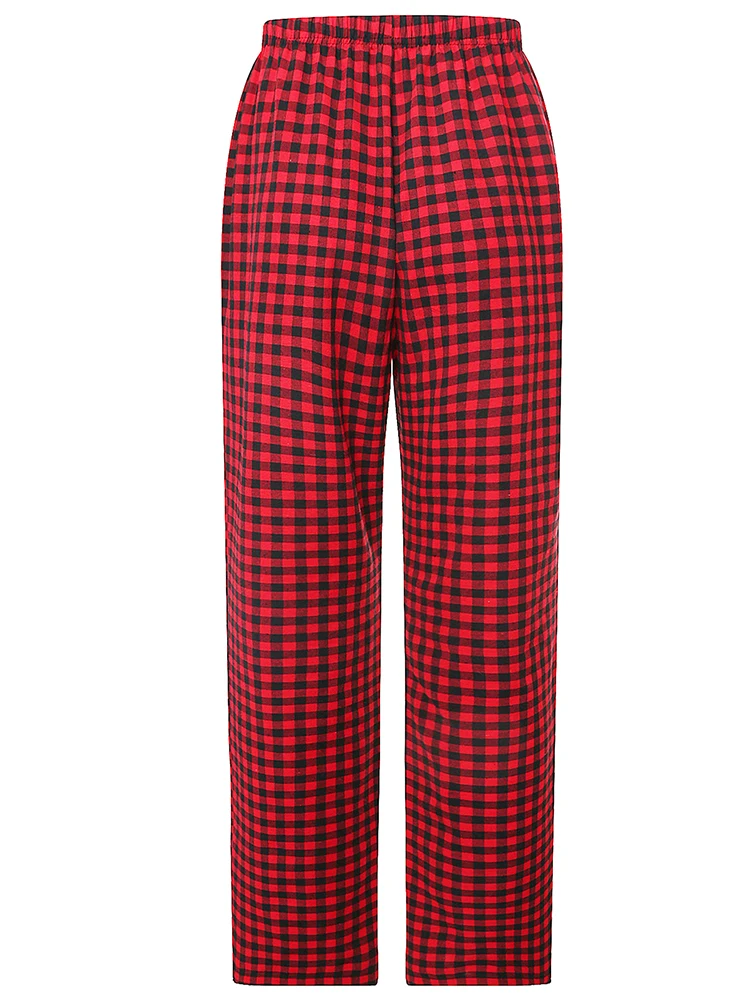 Men\'s red plaid pajama pants home loose straight with drawstring pockets fashionable can be worn outside