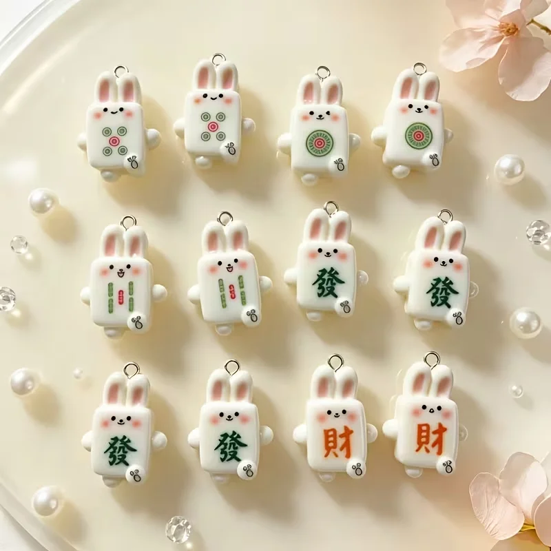 10 Pieces cartoon Everything Goes Well Mahjong Money Tree Resin Accessories Cream Glue DIY Handmade Phone Case Hair Clip Water