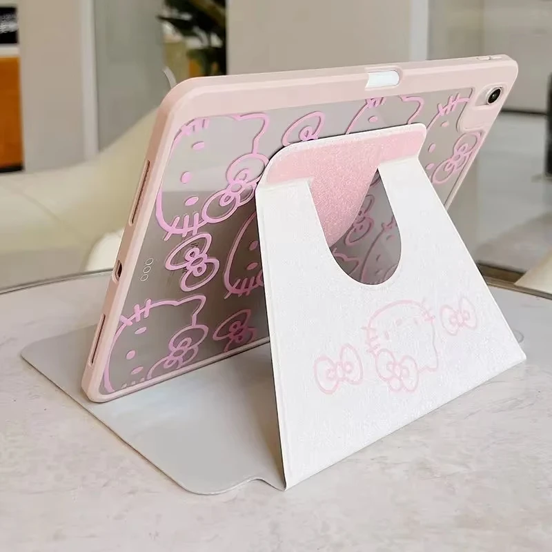 Olá kitty ipad caso para ipad 7/8/9th 10th geração 10.9 ar 3 4 5 mini 6 bonito sanrio acrílico com caneta slot capa dos desenhos animados