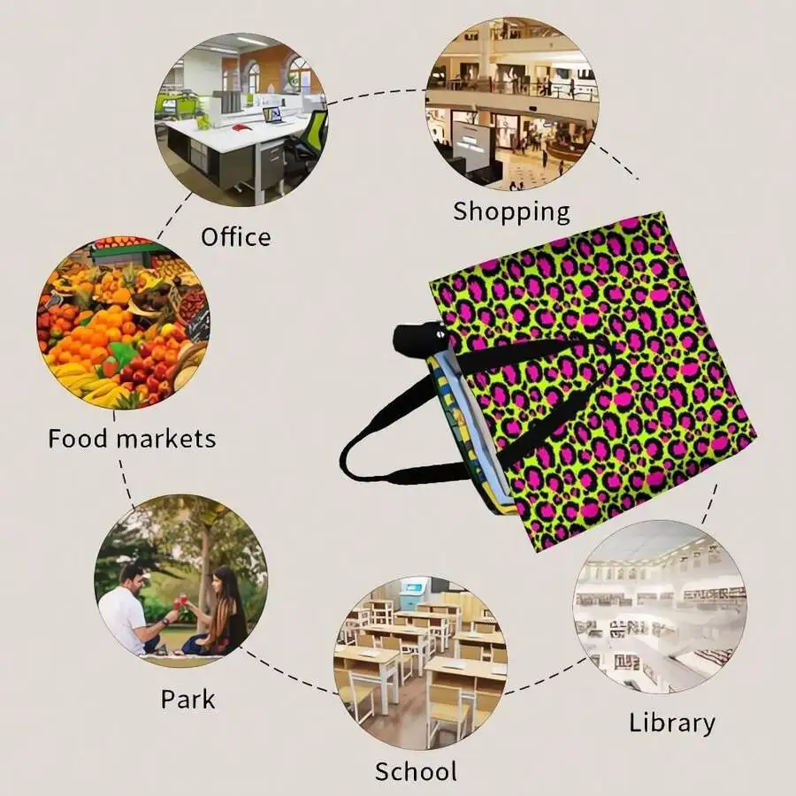 

Neon Leopard Print Tote Bag Women Fashion Casual Handbag Hot Pink Lime Green Animal Print