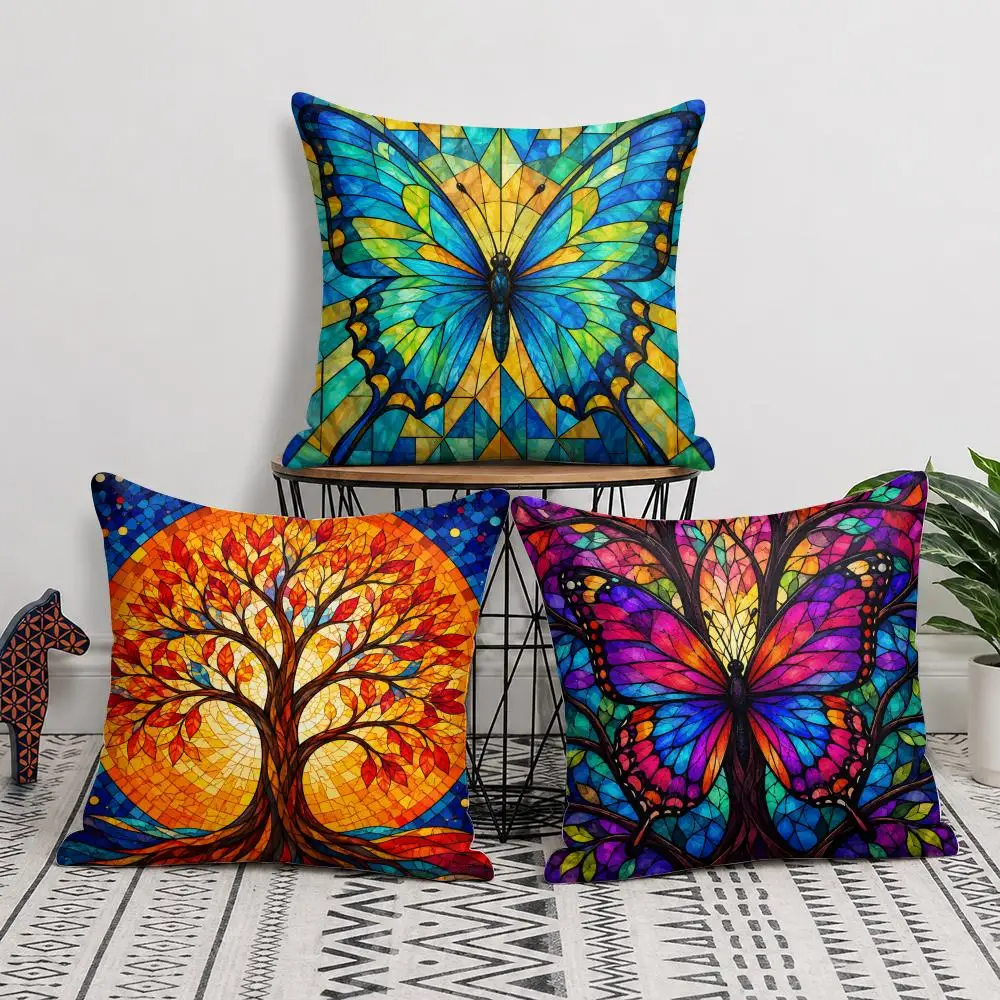 Cushion Cover Butterfly Tree of Life Short Plush Soft Double-Sided Printing Pillow Case Cozy Sofa Bedroom Home Decor Gift