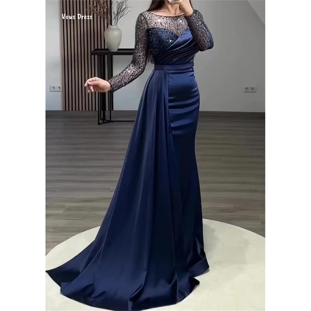 

Vows Платье для выпускного вечера на заказ Коктейльное вечернее платье Женское платье с круглым воротником Вечернее платье из атласной ткани Гала-вечеринка