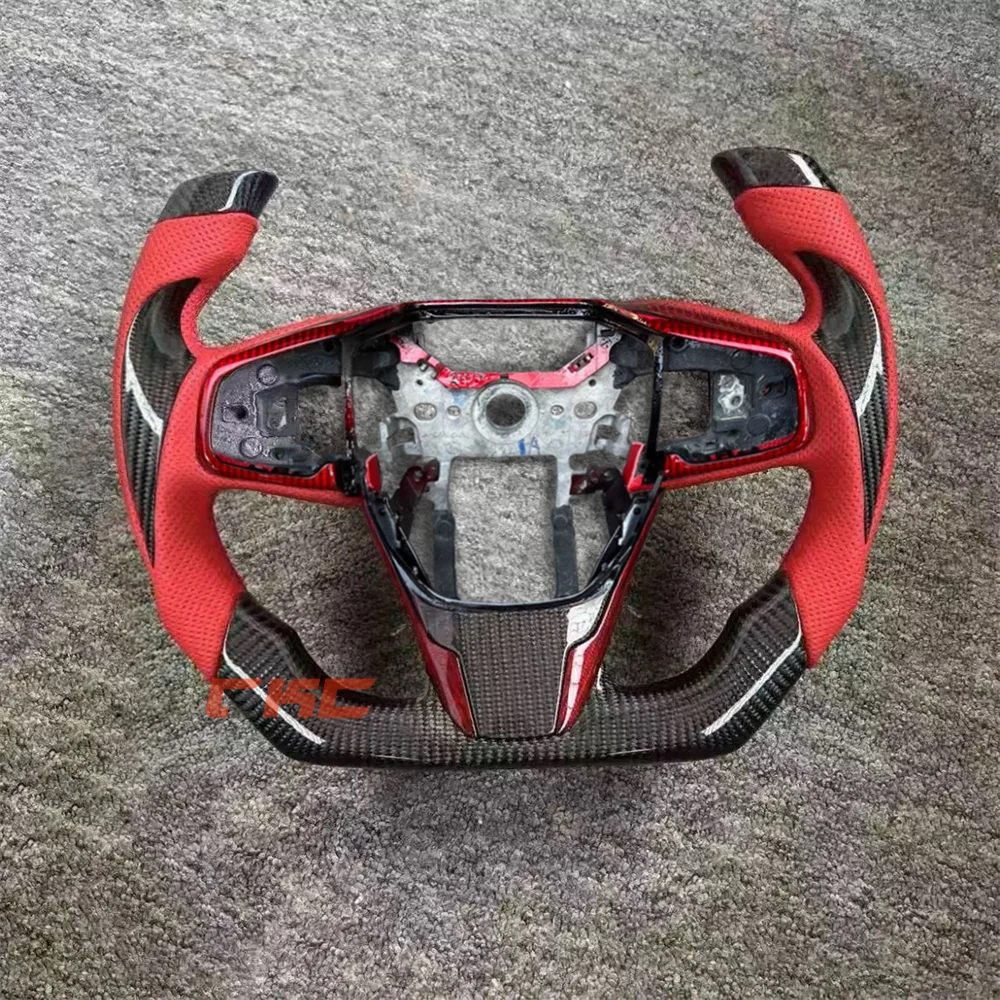 

Customized Black Carbon Fiber red Perforated Leather Steering Wheel for Honda Civic 2016 2017 2018 2019 2020 2021