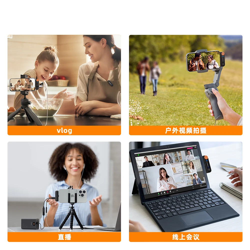 Comica Vimo S microfono Wireless USB-C/interfaccia Lightning 2.4G microfono compatto con risvolto con custodia di ricarica per SmartPhone IPad