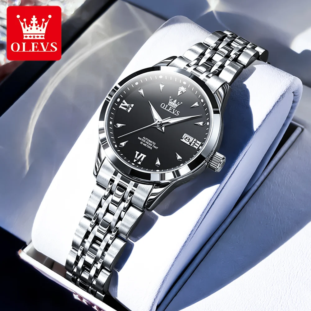 

OLEVS Women's Mechanical Watches Elegant Fashion Automatic Watch for Lady Luminous Date Waterproof Stainless Steel Simple Clock